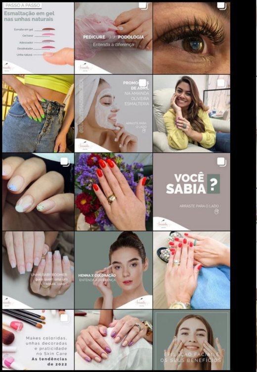 Feed de @amandaoliveiraesmalteria antes da gestão da REC INNOVE